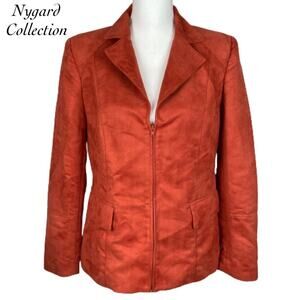 Nygard Collection Women's Orange Lined Collared Zipper Faux Suede Jacket Size 10